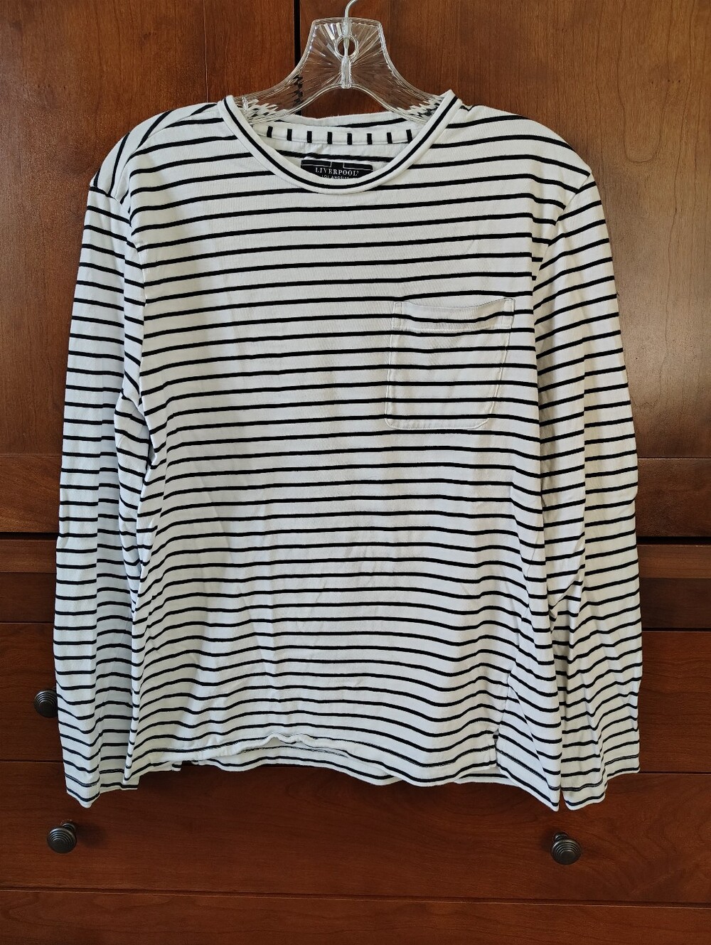 Liverpool Los Angeles 100% Cotton Black and White Striped Long Sleeve Tee Sz S